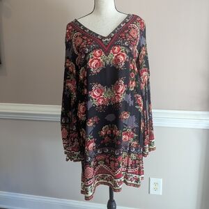 Flying Tomato Black and Red Floral Long Sleeve Dress
